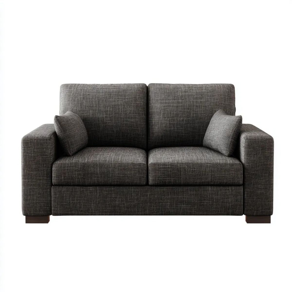 Sofa, 2 fotela w poliestrowej szarej z ciemnobrązowymi nóżkami, 160 x 89 x 86 cm