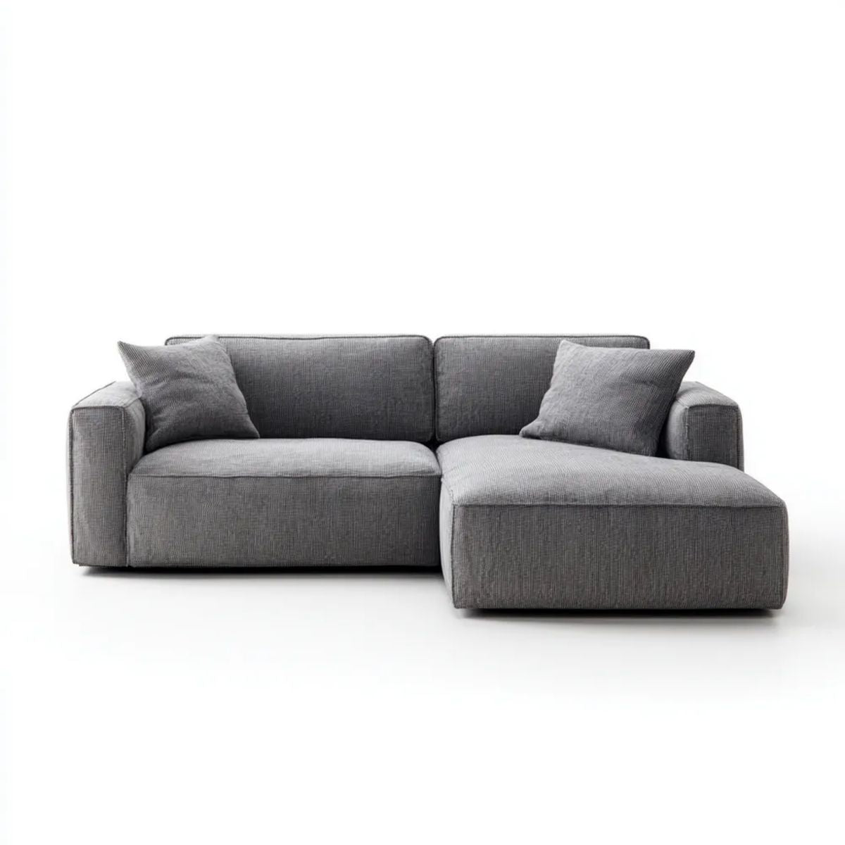 Sofa, 3-osobowa do siedzenia ciemnoszary poliester sofa z szezlongiem na prawo 260 x 160 x 85 cm