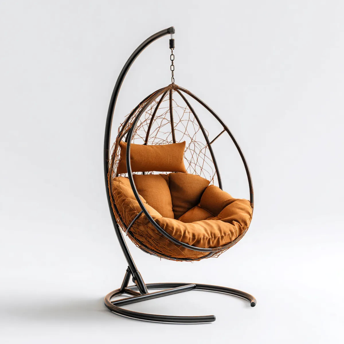 Hamak lub fotel wiszący, Krzesło wiszące z czarną i brązową stalą i polietylenową nośnikiem 105 x 105 x 195 cm