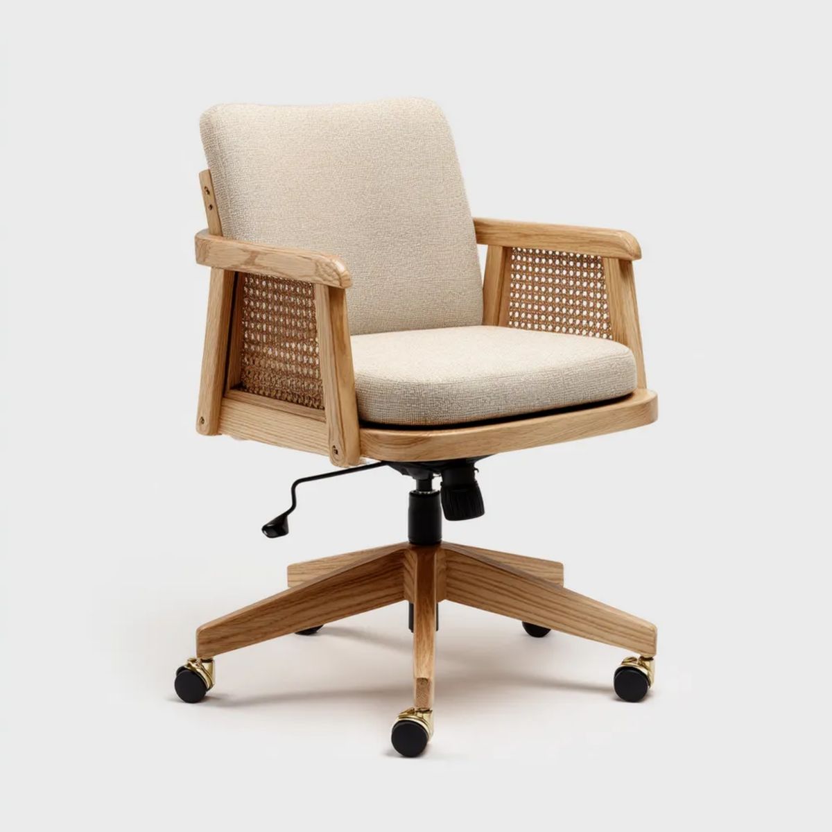 Krzesło biurowe, Dopasowywane krzesło biurkowe w Dębie i rattanie, 62 x 62 x 84- 94 cm