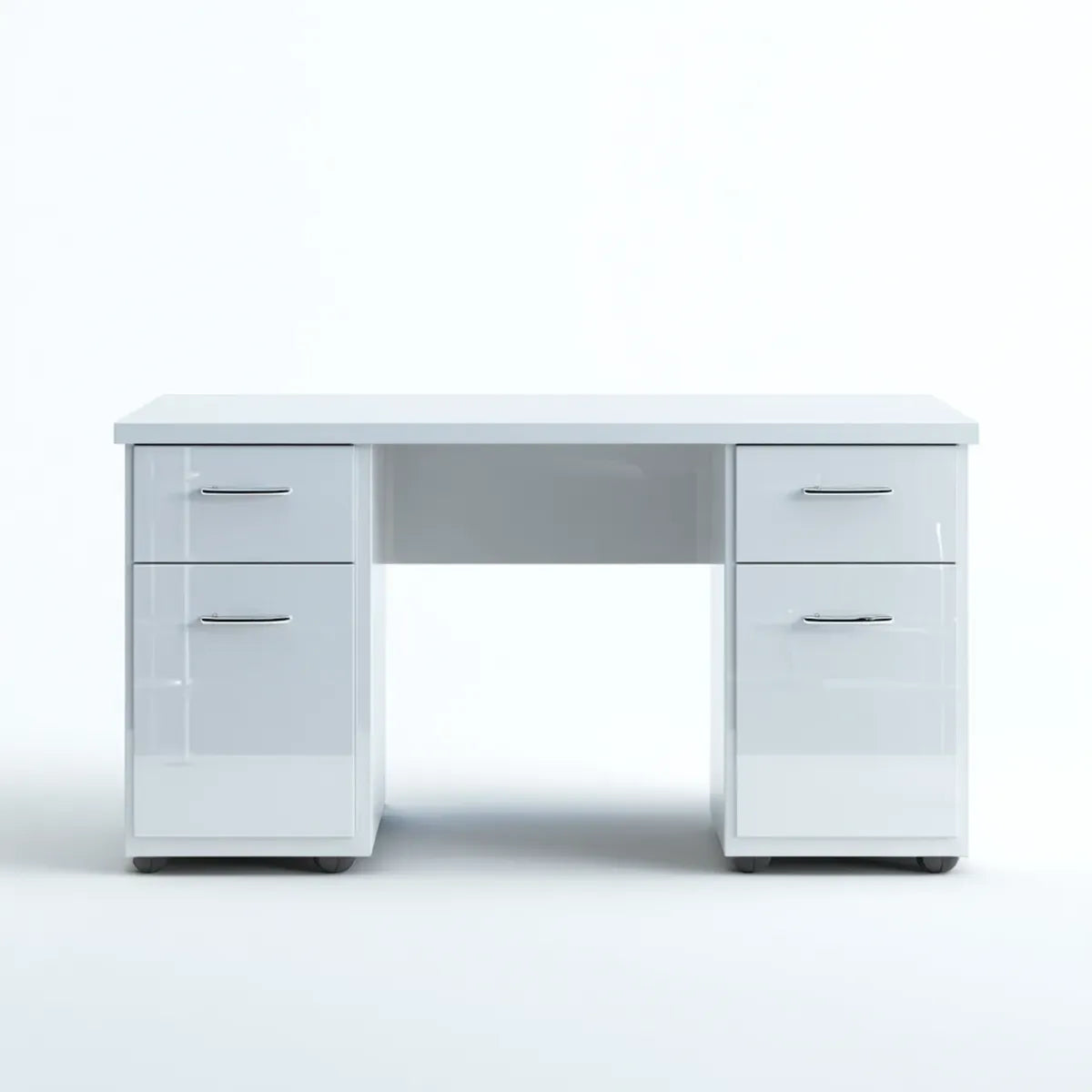 Biurko, Proste biurko biały prostokątny 120 x 60 x 75 cm w połysku lakierowanym MDF z czterema szufladami