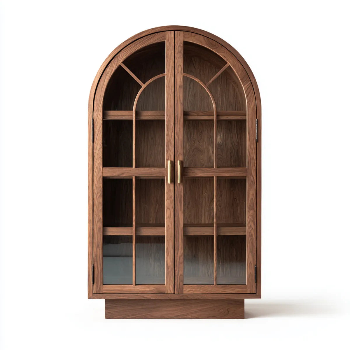Regał na książki, Biblioteka szklana 2 drzwi orzecha włoskiego 100 x 40 x 200 cm litego drewna łuku
