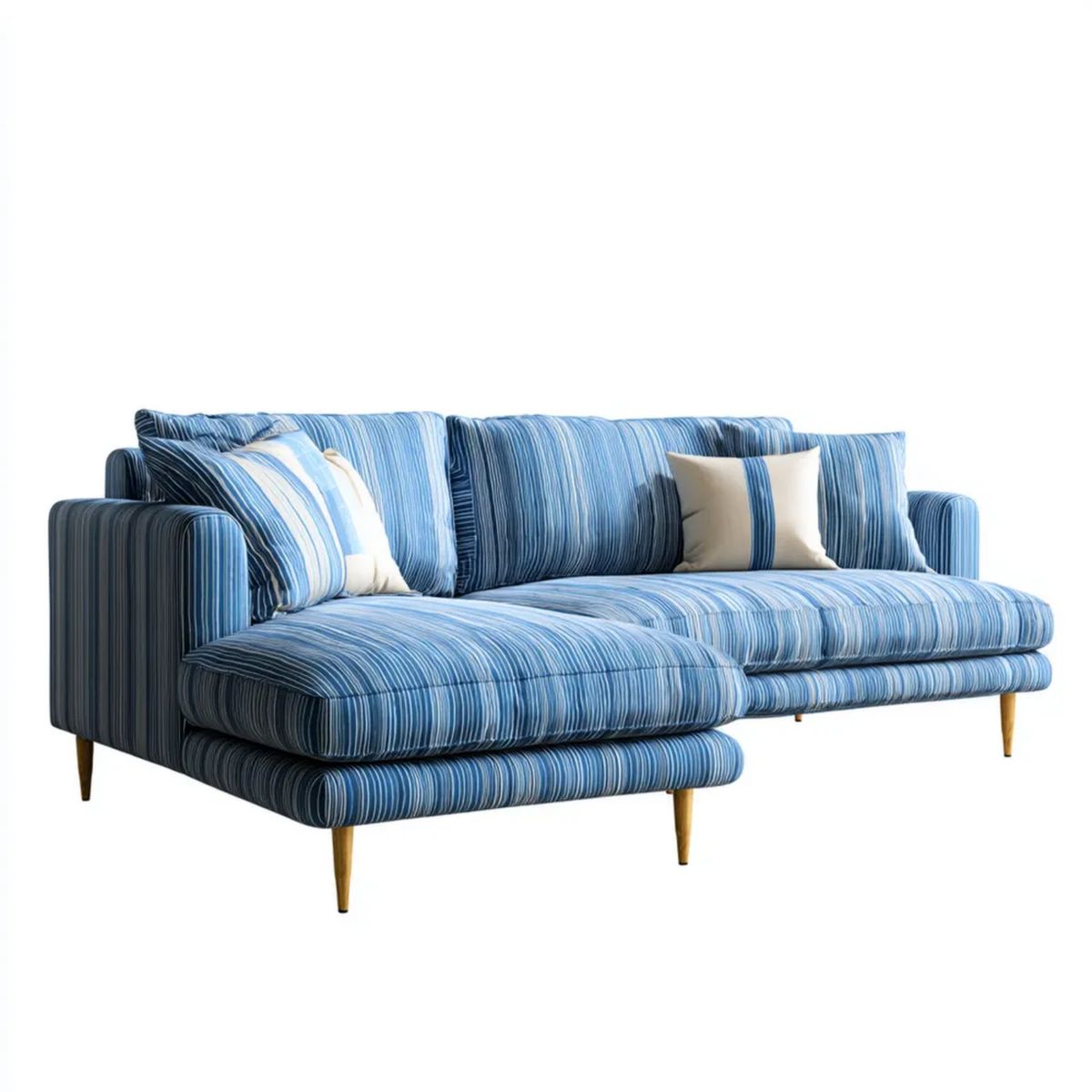 Sofa, 3-osobowa w kolorze niebieskim poliester w paski, 230 x 95 x 85 cm