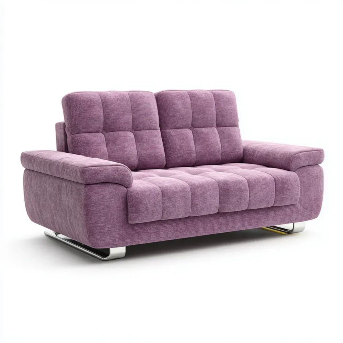 Sofa, Poliester 2 fioletowo-fioletowa sofa, 160 x 90 x 88 cm, chromowana stal fioletowa nogi