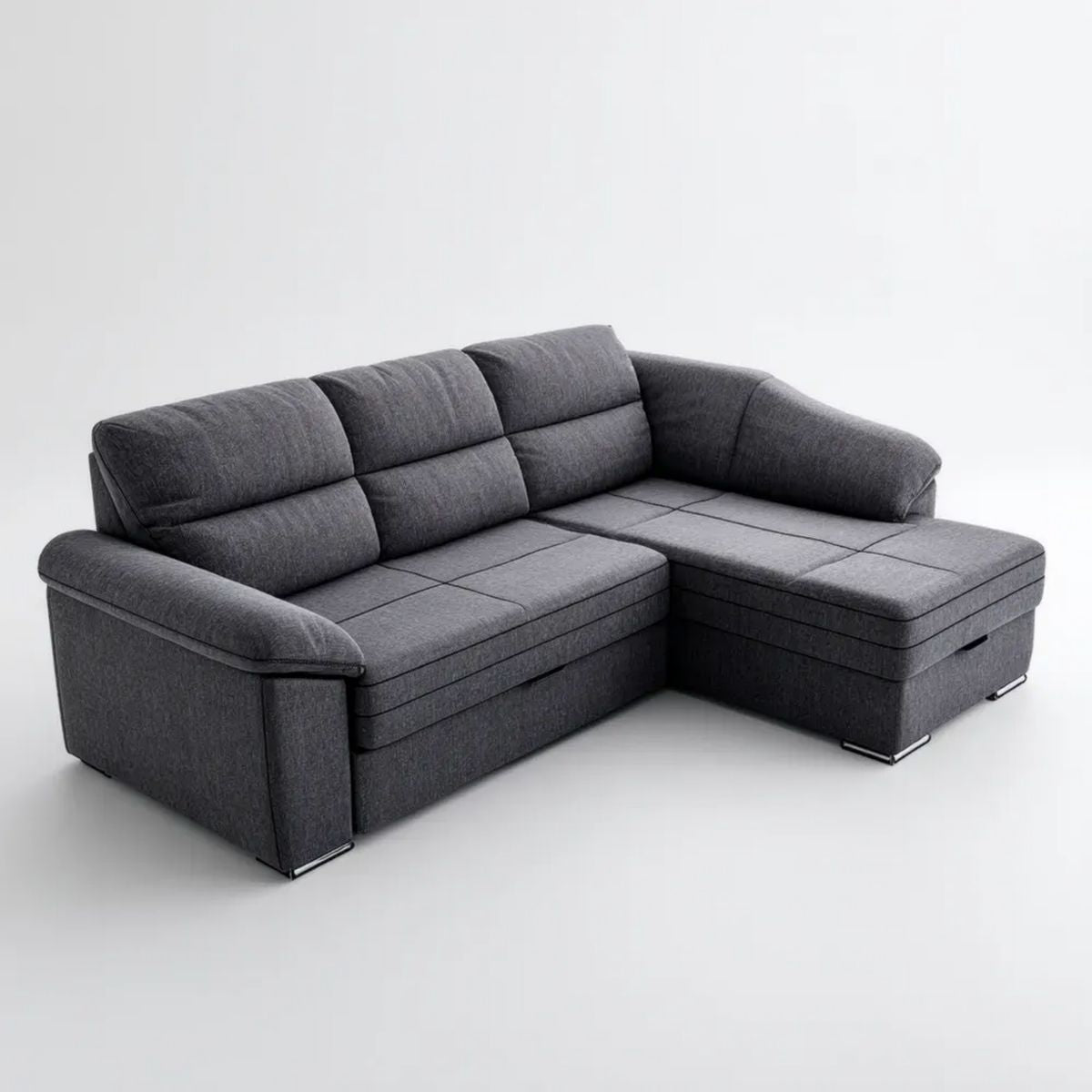 Sofa, 3-osobowa sofa w kolorze ciemnoszarym tkanina z szezlongiem na prawo, 230 x 145 x 85 cm