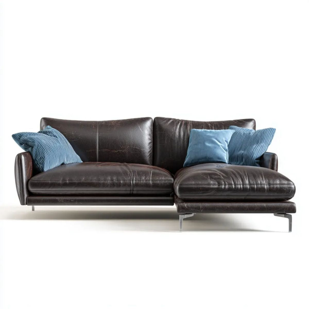 Sofa, 3-osobowa sofa z szezlongiem prosto w ciemnobrązowy syntetyczne skóry, 250 x 100 x 85 cm