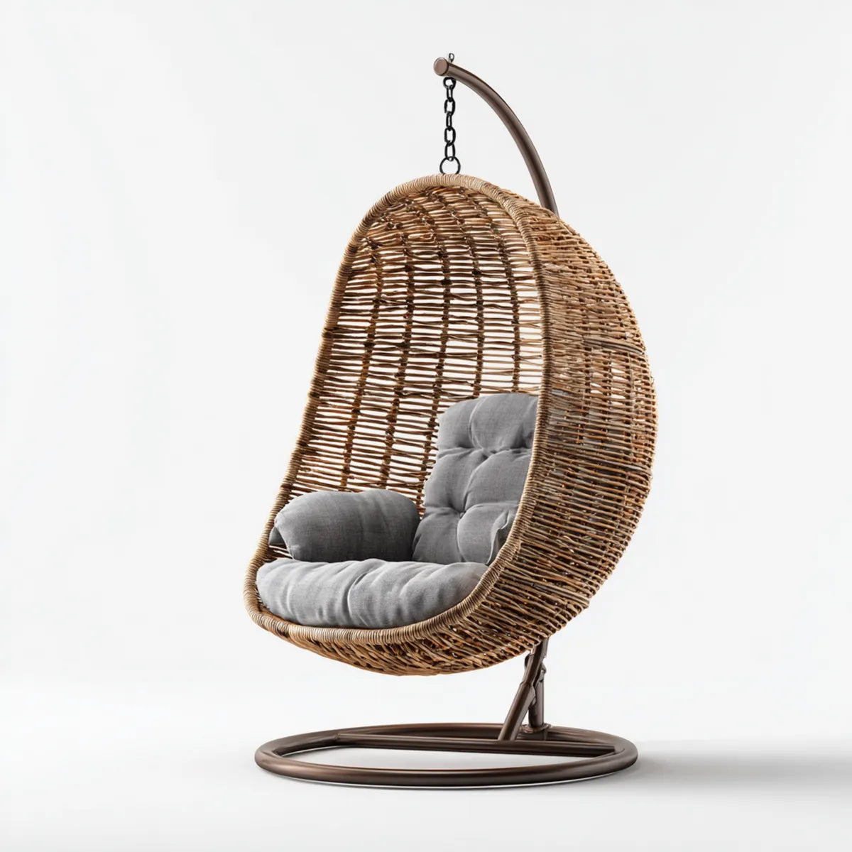 Hamak lub fotel wiszący, Krzesło wiszące z ramą Brązowy szary 105 x 105 x 195 cm Stal rattan owalny