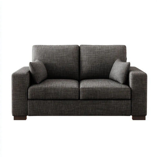 Sofa, 2 fotela w poliestrowej szarej z ciemnobrązowymi nóżkami, 160 x 89 x 86 cm