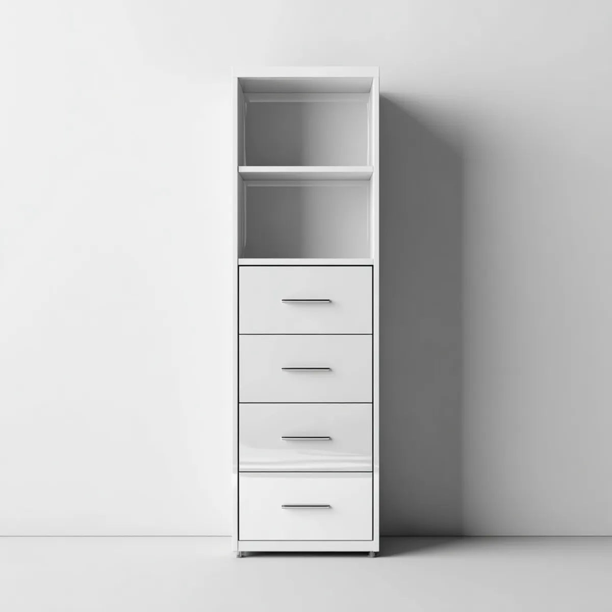 Regał na książki, Biała biblioteczka z 4 szufladami i 2 otwartymi przegródkami MDF 45 x 35 x 180 cm prostokątny