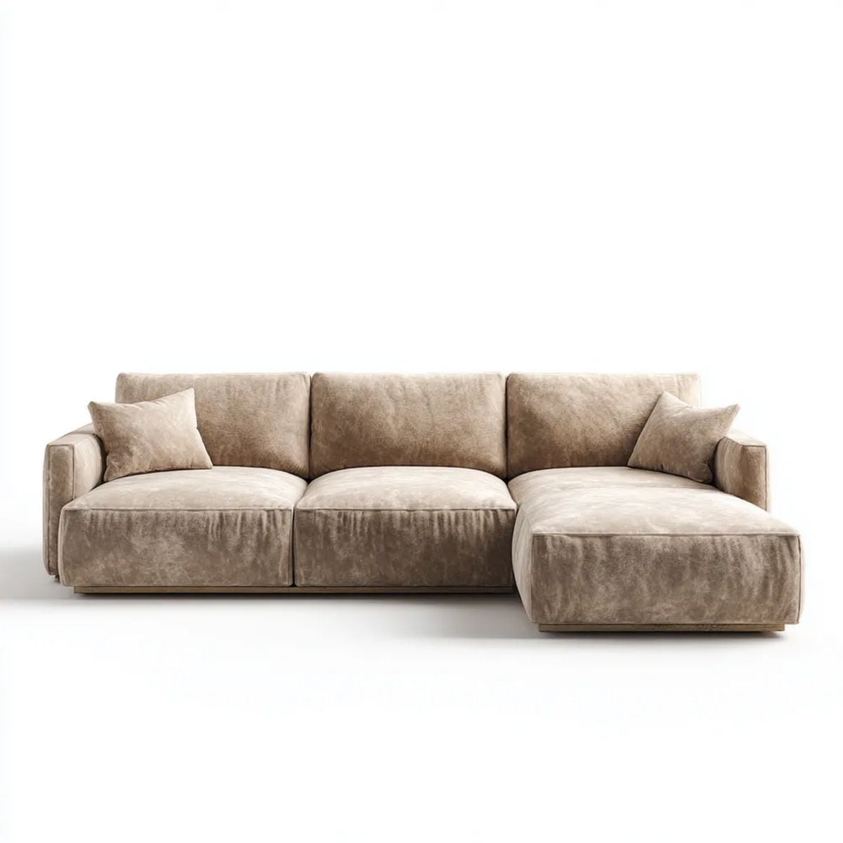 Sofa, 3-osobowa sofa z szezlongiem beżowy poliester beżowy ephelvet efekt, 290 x 165 x 85 cm