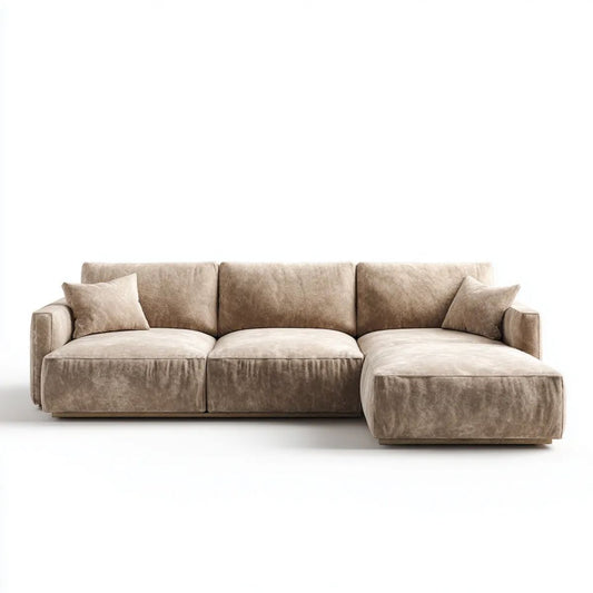 Sofa, 3-osobowa sofa z szezlongiem beżowy poliester beżowy ephelvet efekt, 290 x 165 x 85 cm