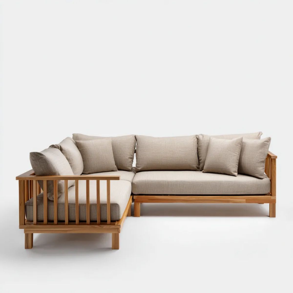 Sofa, 4-osobowa sofa beżowa i brązowa w litego drewna brązowe i poliester, 250 x 160 x 78 cm