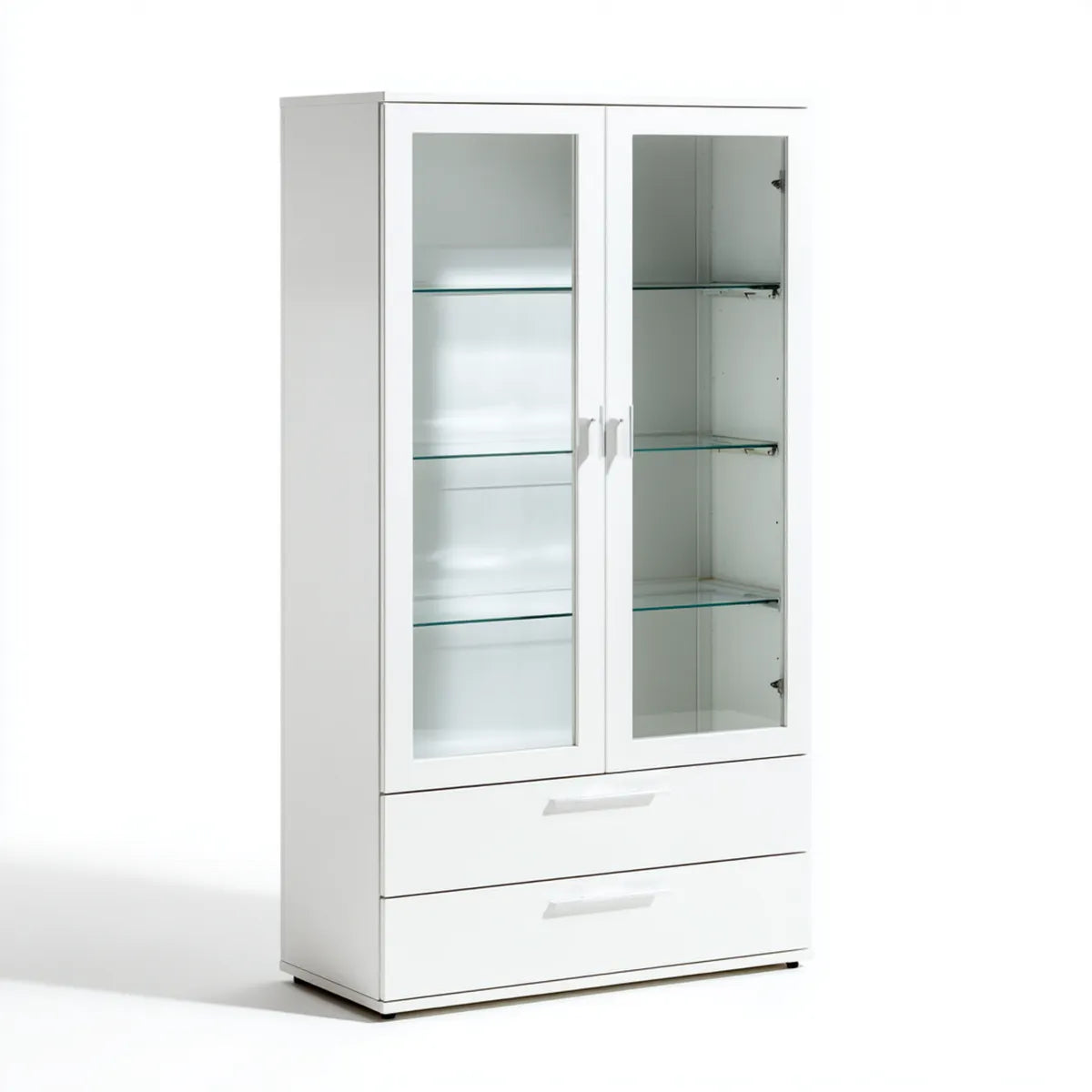 Regał na książki, Białe szkło biurowe z drzwiami ze szkła i 2 szuflady 80 x 40 x 180 cm w MDF i prostokątne szkło hartowane