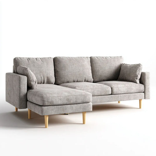 Sofa, Odwracalna sofa 3-osobowa poliestrowy z szarym polimerem z szezlongiem, 250 x 155 x 85 cm