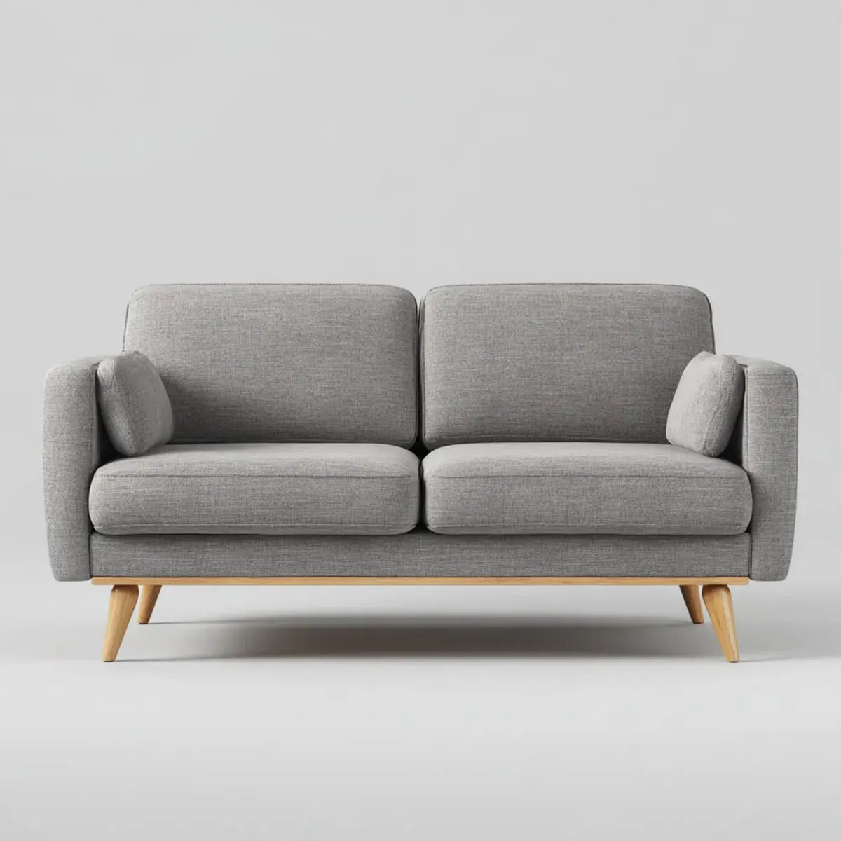 sofa 2-osobowa szara 160 x 83 x 84 cm z poliestrową tapicerką i prostokątnymi nóżkami z litego drewna