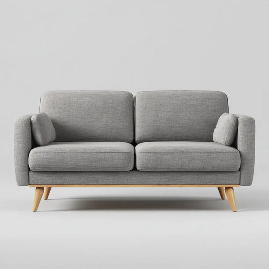 sofa 2-osobowa szara 160 x 83 x 84 cm z poliestrową tapicerką i prostokątnymi nóżkami z litego drewna