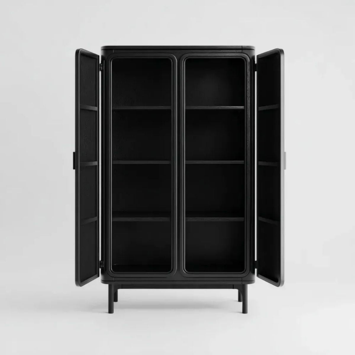 Witryna, Szafka do przechowywania czarnego szkła w MDF z 2 drzwiami, 90 x 40 x 180 cm