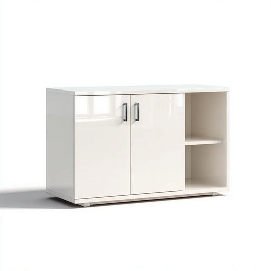 Witryna, Białe balustrady na dole bufetu w biustonoszu 100 x 35 x 70 cm, 2 drzwi i 2 otwarte nisze