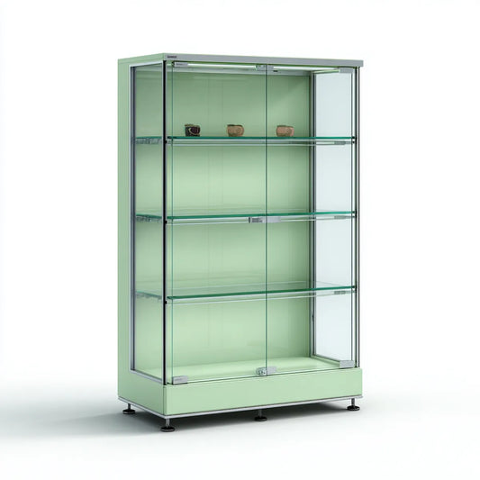 Regał na książki, Wyporne szkło z jasnozielonymi drzwiami przesuwnymi 100 x 45 x 180 cm w hartowanym szkle i prostokątnym aluminium