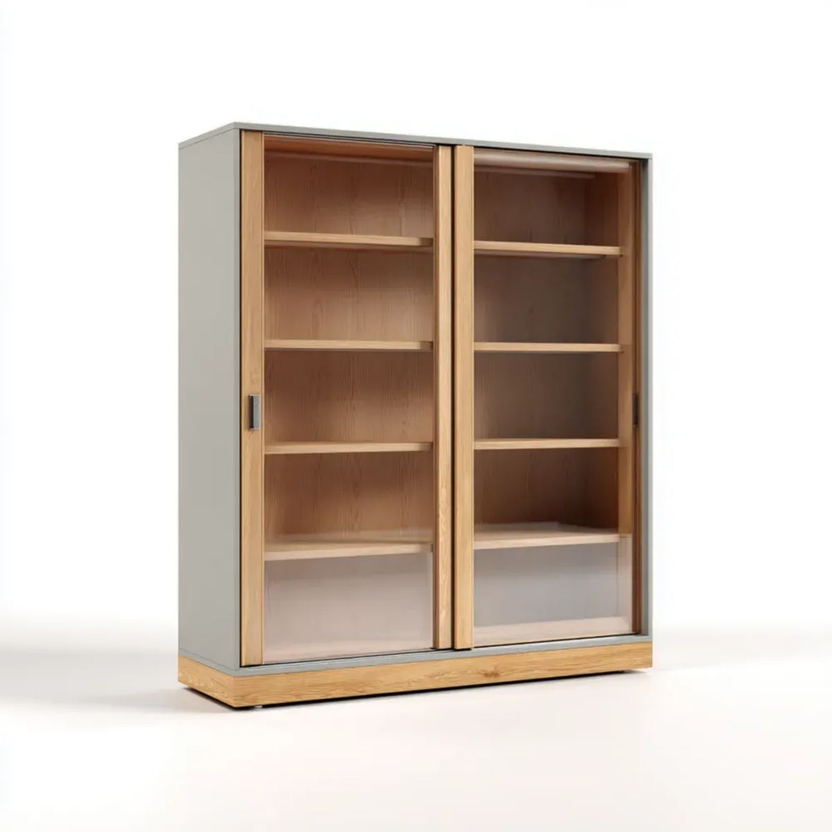 Witryna, Prostokątne drewniane i MDF naturalne szare okno z 2 przesuwne szkło szklane drzwi, 120 x 45 x 180 cm