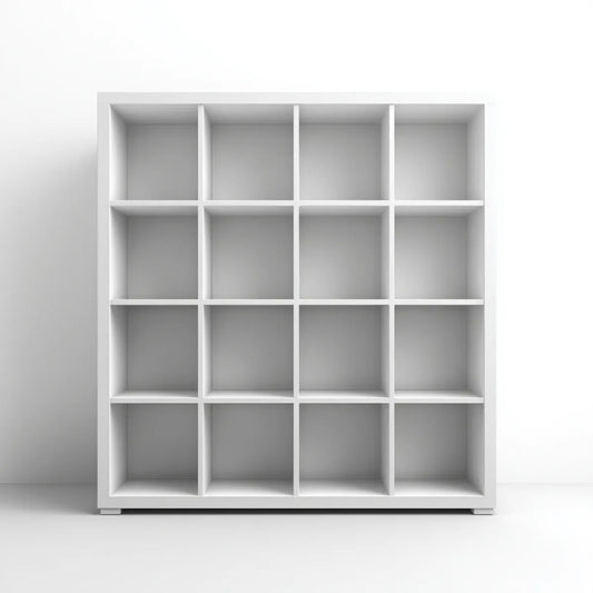 Regał na książki, 16- pokojowa biała biblioteczka w prostokątnym panelu melaminowym 160 x 160 x 30 cm