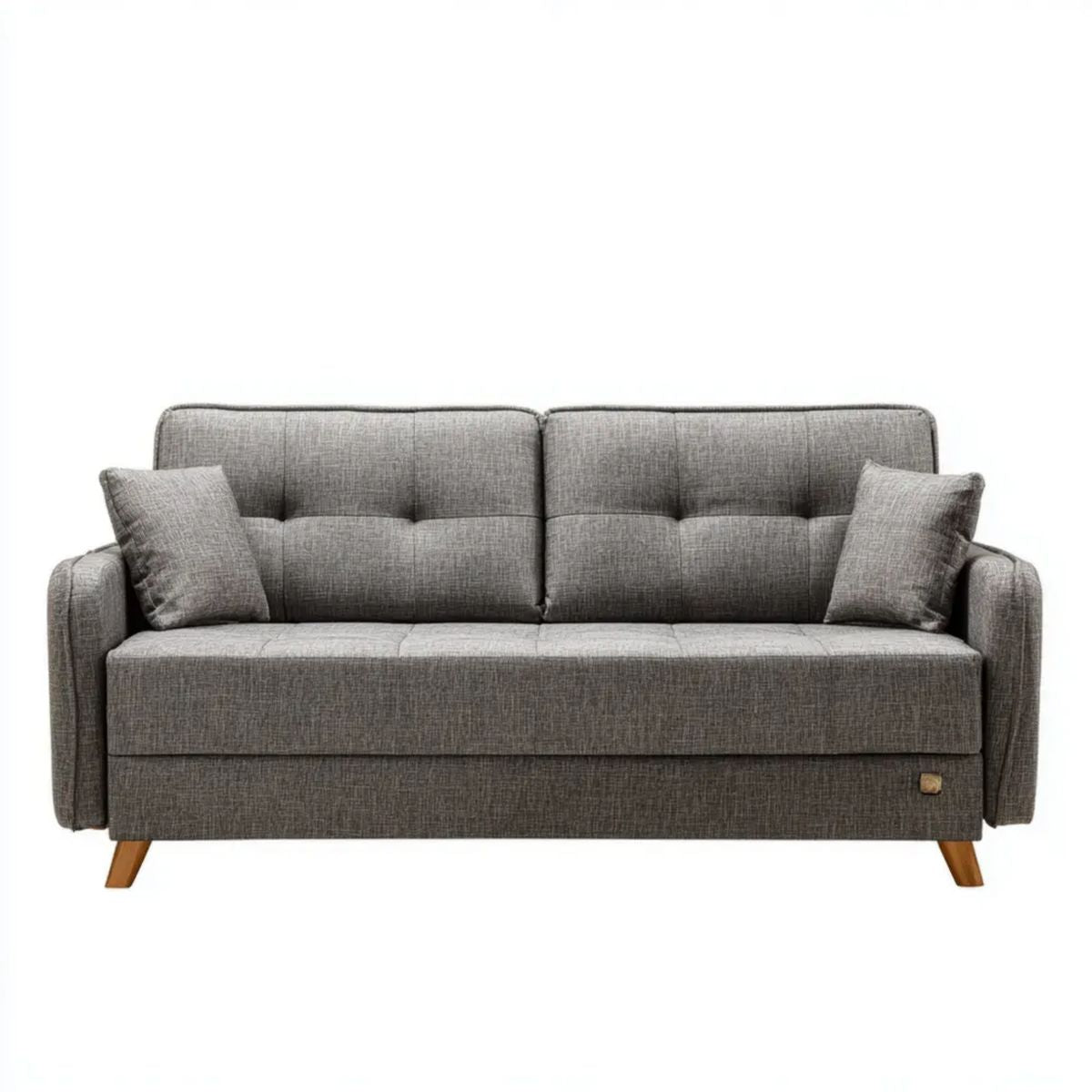 Sofa, Szara 3-osobowa z rozkładaną sofą z tworzywa sztucznego w poliestrze 200 x 90 x 85 cm