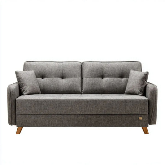 Sofa, Szara 3-osobowa z rozkładaną sofą z tworzywa sztucznego w poliestrze 200 x 90 x 85 cm