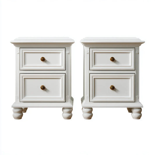 Szafka nocna, Zestaw do stołu do łóżka z 2 białymi 50 x 40 x 60 cm MDF prostokątnych z 2 szufladami