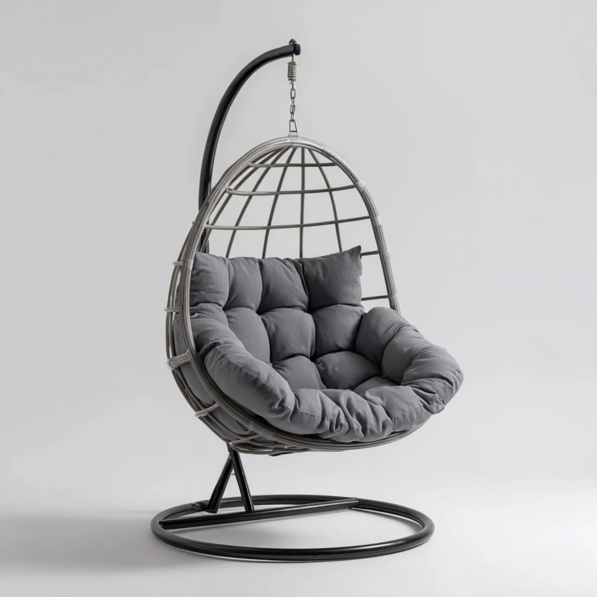 Hamak lub fotel wiszący, Krzesło wiszące z ramą szarą 105 x 75 x 195 cm stalowa rattan PE