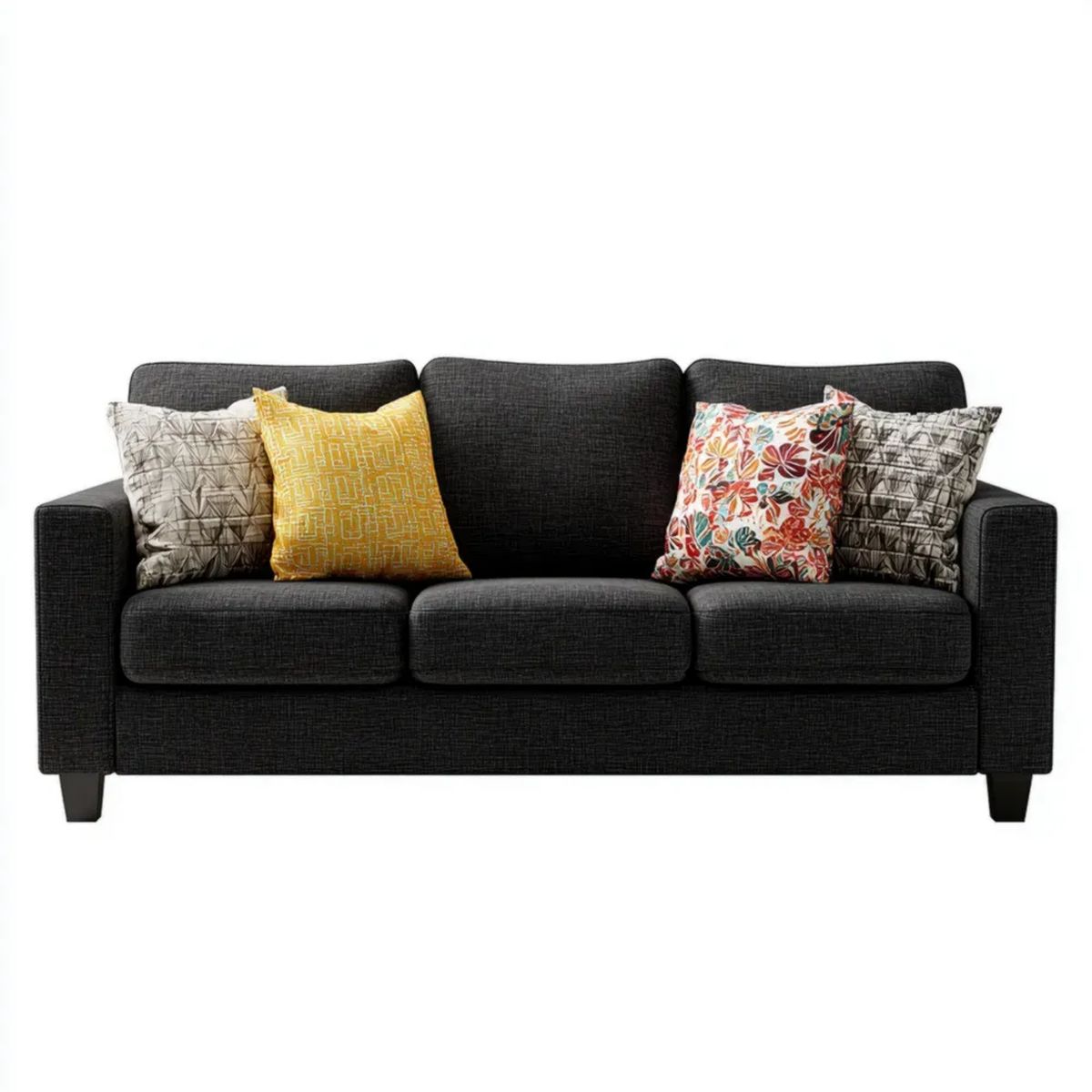 Sofa, 3-osobowa z wytłoczoną kanapą z szarym poliestrem 220 x 90 x 85 cm