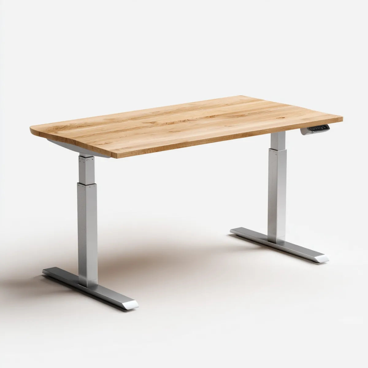 Biurko, Siedzenie biurko elektryczny dąb naturalny i srebro 120 x 60 cm prostokątny lity dąb top