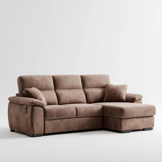 Sofa w prawo i rogu relaks 3 kwadraty brązowe taupe w mikrofibrze, 260 x 165 x 98 cm