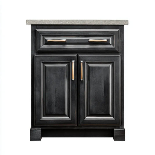 Kredens, Czarna tablica obiadowa 80 x 45 x 100 cm w prostokątnych panelach MDF z 2 drzwiami i szufladą