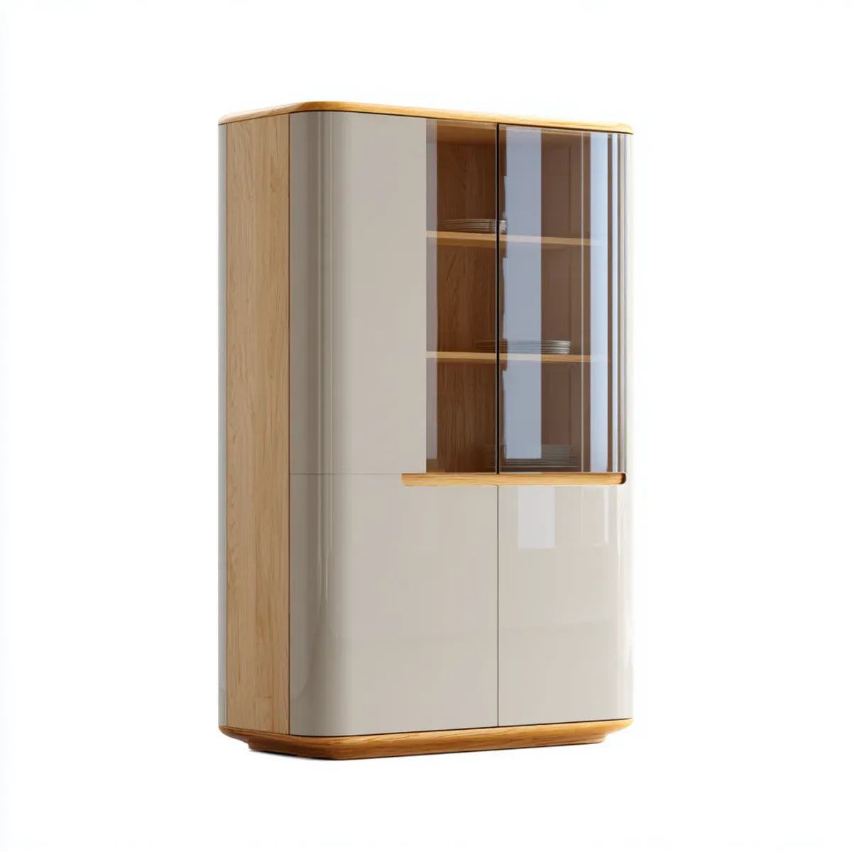 Regał na książki, Biblioteka szklana beżowa i dębowa 100 x 40 x 180 cm w panelach MDF i prostokątnym szkle hartowanym