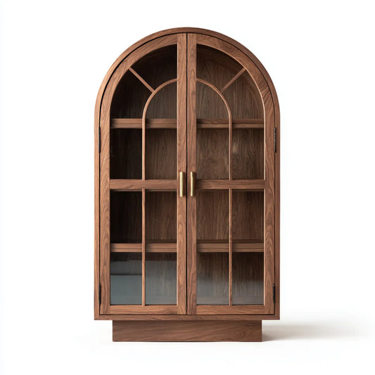 Regał na książki, Biblioteka szklana 2 drzwi orzecha włoskiego 100 x 40 x 200 cm litego drewna łuku