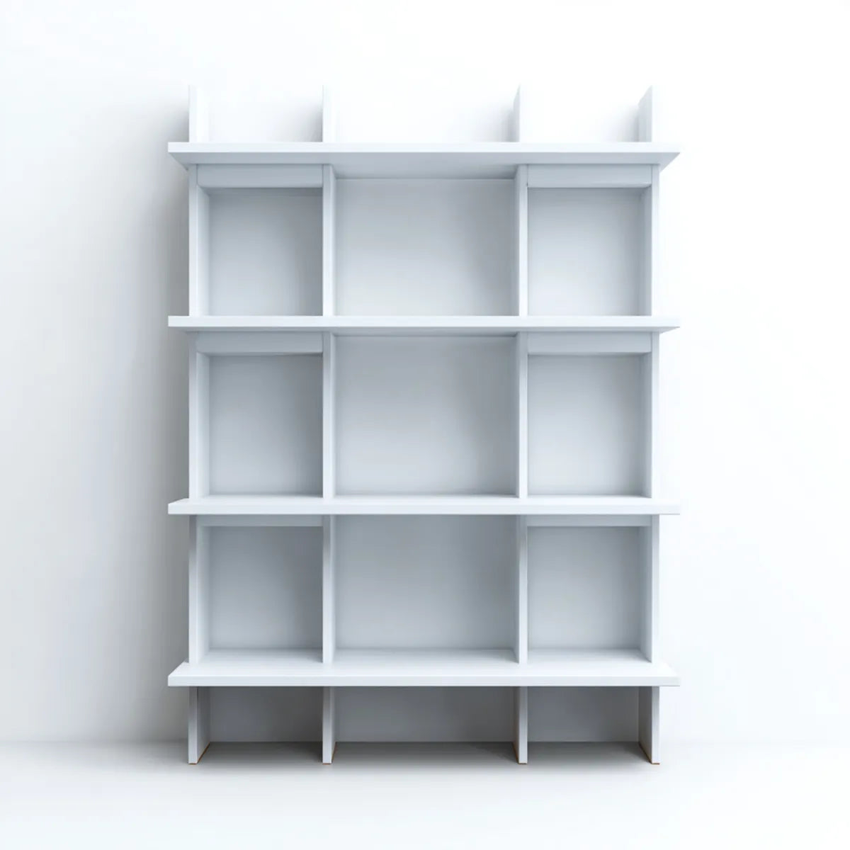 Regał na książki, Biała biblioteka biurkowa z 12 prostokątnymi przegródkami płyt MDF 120 x 30 x 180 cm