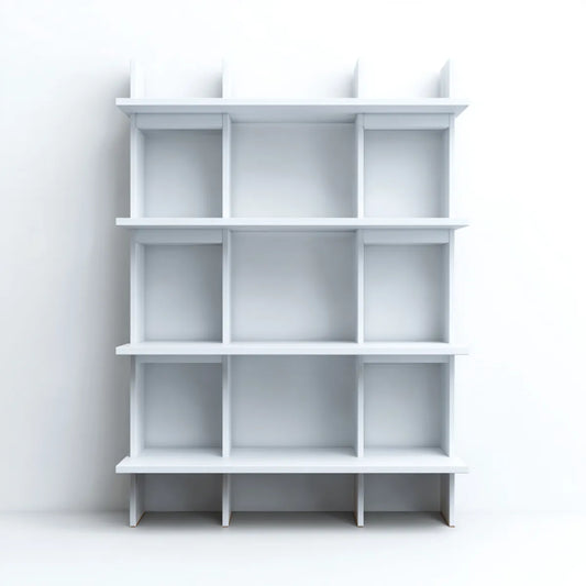 Regał na książki, Biała biblioteka biurkowa z 12 prostokątnymi przegródkami płyt MDF 120 x 30 x 180 cm