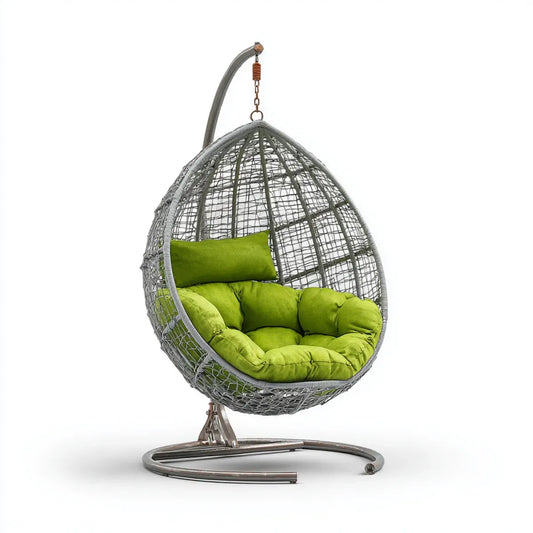 Hamak lub fotel wiszący, Wiszące krzesło z ramą szary Zielony 105 x 105 x 195 cm stali PE rattan kropla kształt