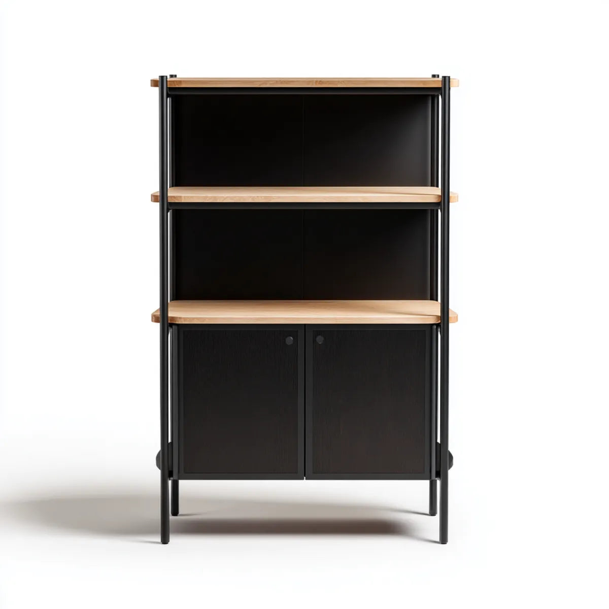 Regał na książki, Biblioteka biurkowa z zamkniętą czernią i naturalną przechowywaniem w stalowej i bambusowej 80 x 35 x 180 cm