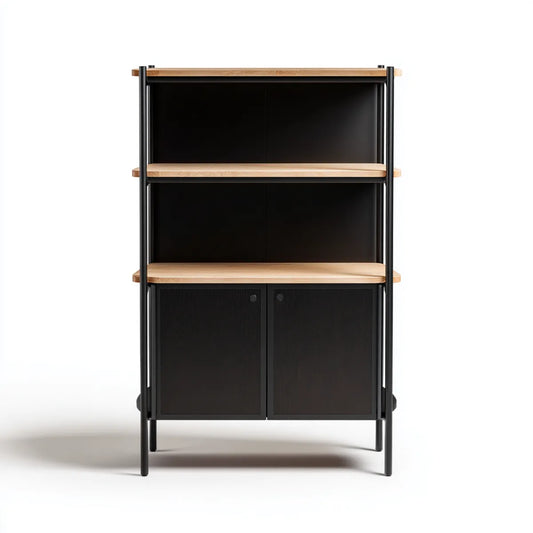 Regał na książki, Biblioteka biurkowa z zamkniętą czernią i naturalną przechowywaniem w stalowej i bambusowej 80 x 35 x 180 cm