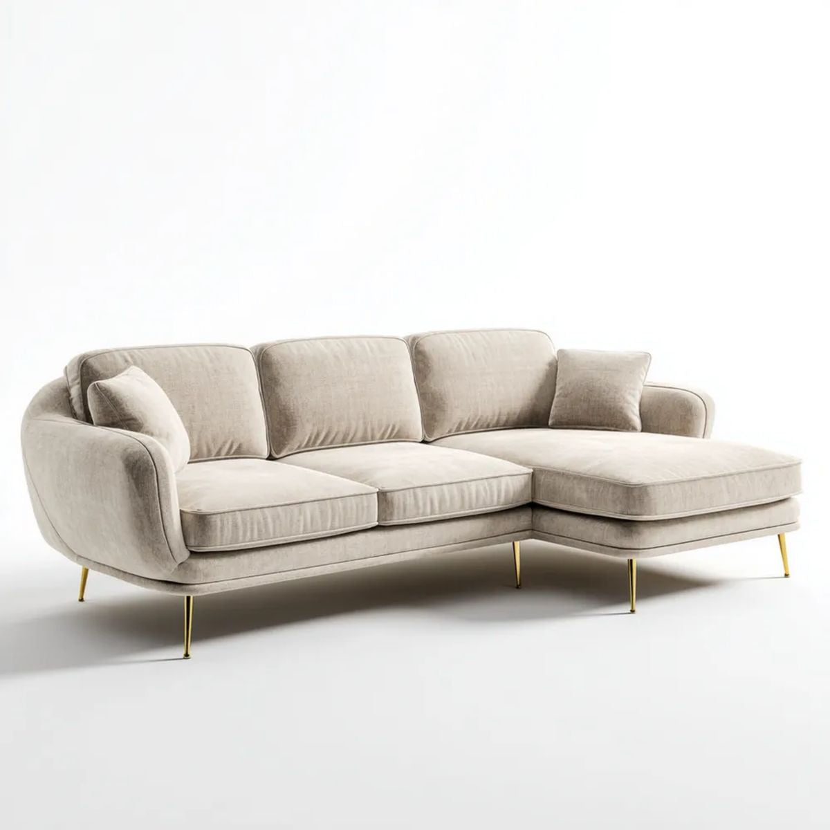 Sofa, 4-osobowa sofa z szezlongiem beżowym poliester beżowy betonowy, 280 x 165 x 85 cm