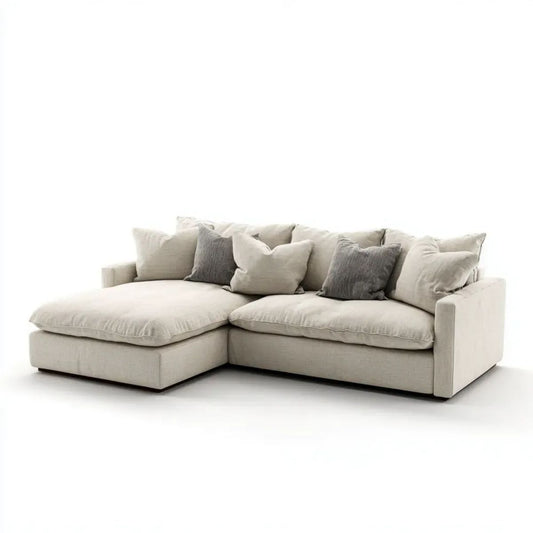 Sofa, 3-osobowa w lewym narożniku sofa w beżowym i szarym poliestrze 260 x 165 x 85 cm