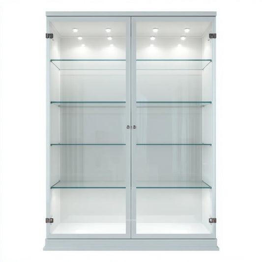 Regał na książki, Szarpła biurowa 100 x 40 x 180 cm MDF i prostokątne szkło hartowane z 8 półkami i LED