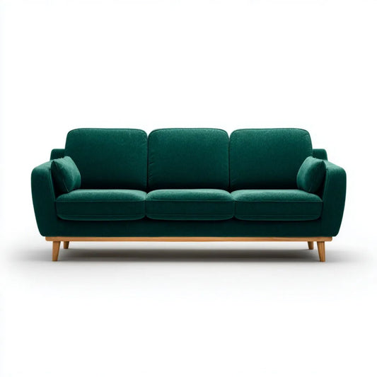 Sofa, 3-osobowa w kolorze betonowym heterosofa szmaragdowa zielona i naturalna poliester emovelvet, 210 x 88 x 85 cm
