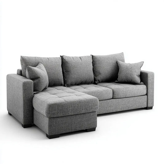 Sofa, 4-osobowa poliester szary sofa z lewym narożnikiem 250 x 160 x 90 cm