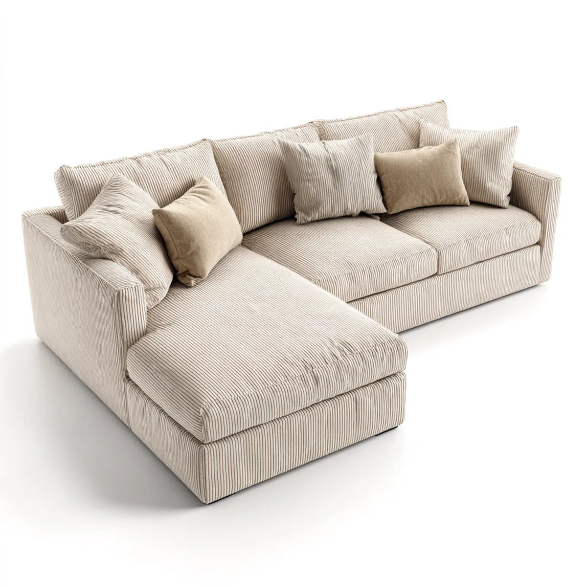 Sofa, Kanapa narożna z linką poliestrową szezlongiem beige 250 x 160 x 85 cm