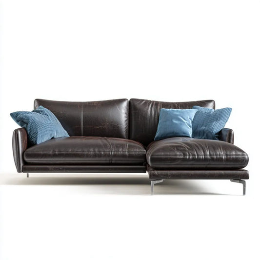 Sofa, 3-osobowa sofa z szezlongiem prosto w ciemnobrązowy syntetyczne skóry, 250 x 100 x 85 cm
