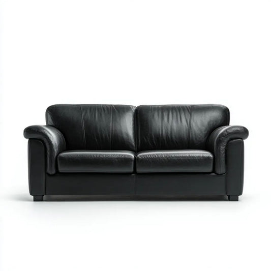 Sofa, Czarna 2-osobowa sofa ze skóry syntetycznej poliuretanowej PU 165 x 90 x 88 cm