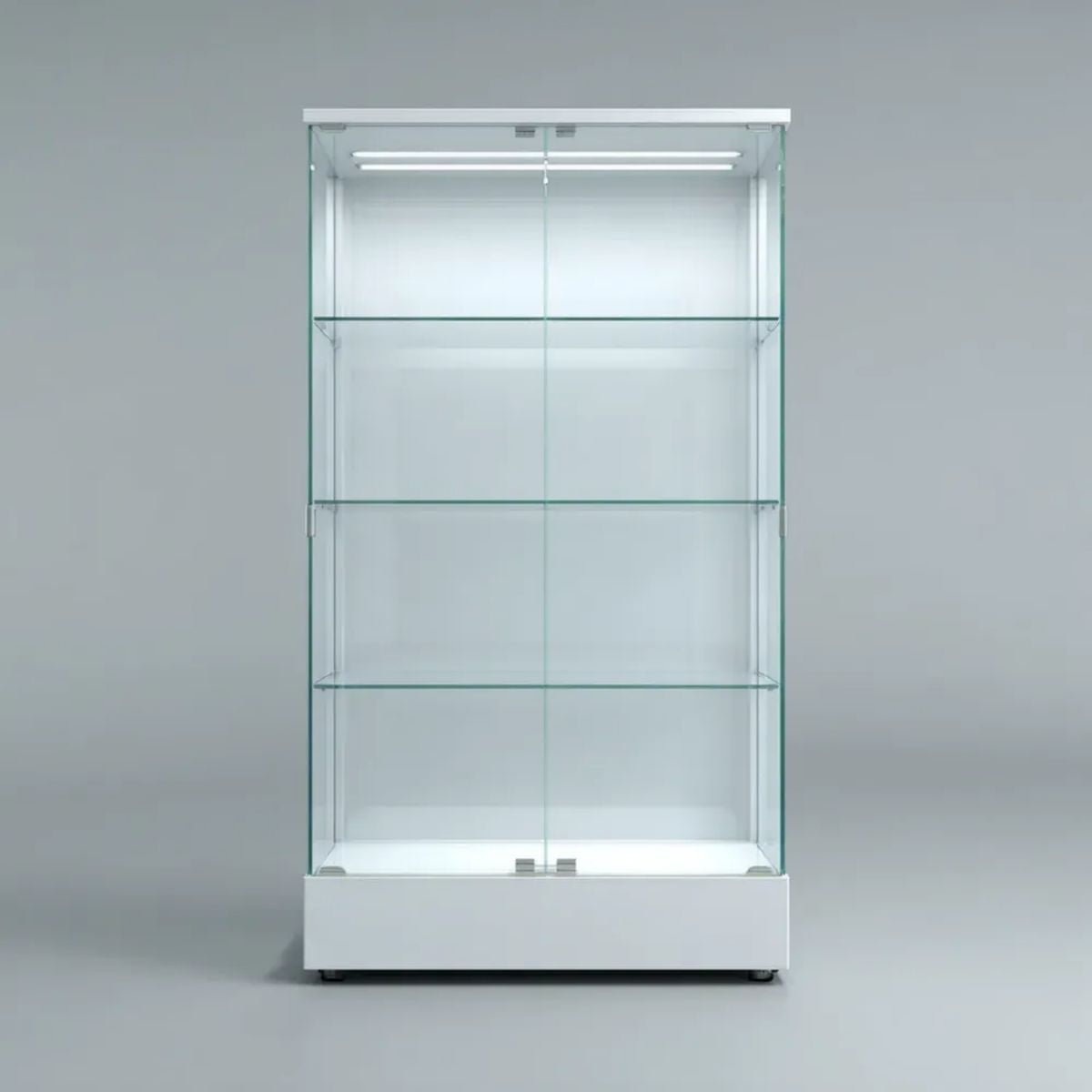 Witryna, Białe prostokątne wystawa w hartowanym szkle 80 x 40 x 180 cm z oświetleniem LED