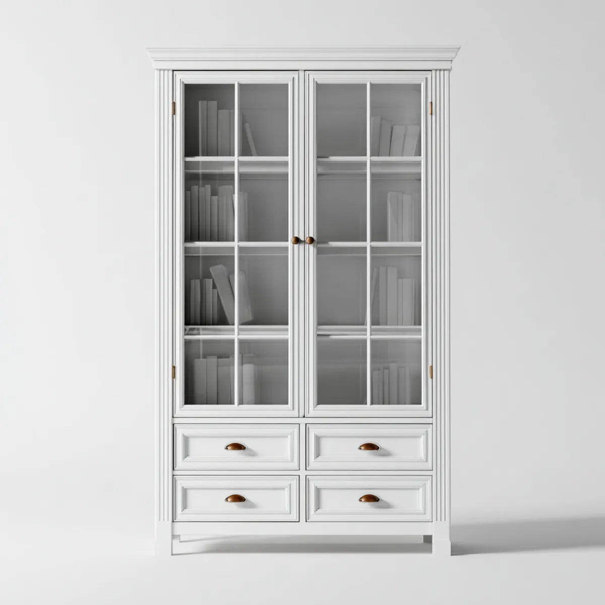 Regał na książki, Biała 2-drzwiowa biblioteczka z 4 szufladami 100 x 40 x 220 cm MDF i prostokątnym hartowanym szkłem